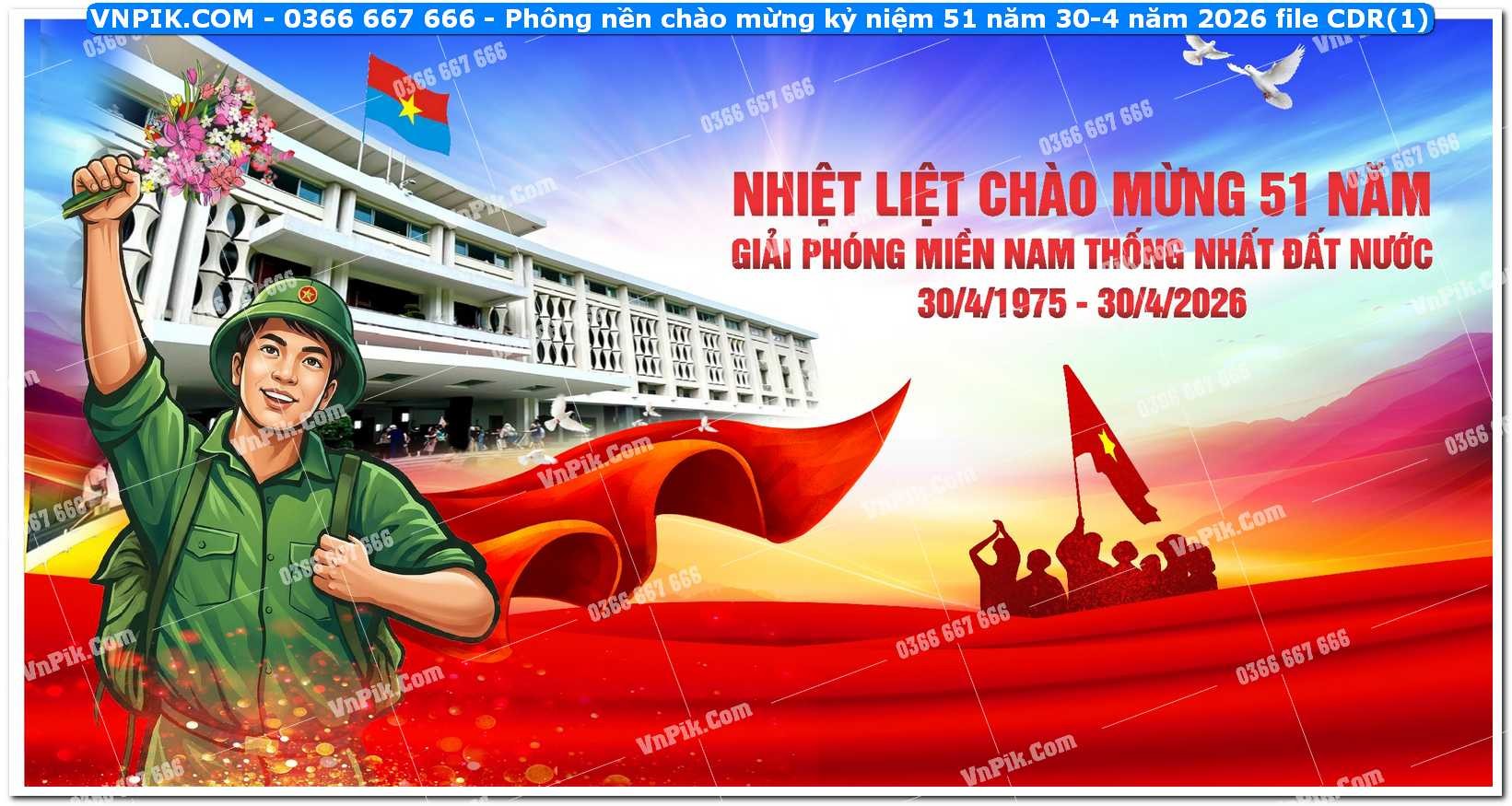 Phông nền chào mừng kỷ niệm 51 năm 30-4 năm 2026 file CDR (1)