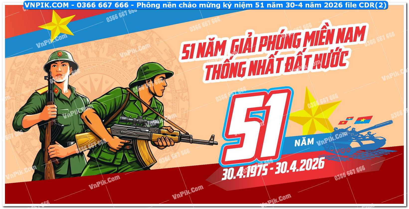 Phông nền chào mừng kỷ niệm 51 năm 30-4 năm 2026 file CDR (2)