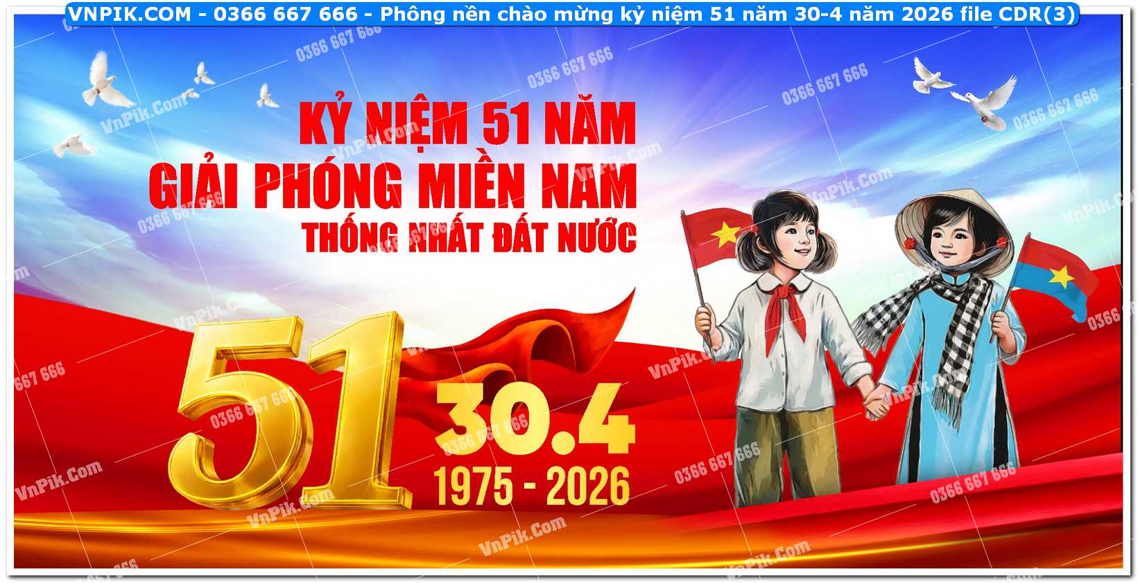 Phông nền chào mừng kỷ niệm 51 năm 30-4 năm 2026 file CDR (3)