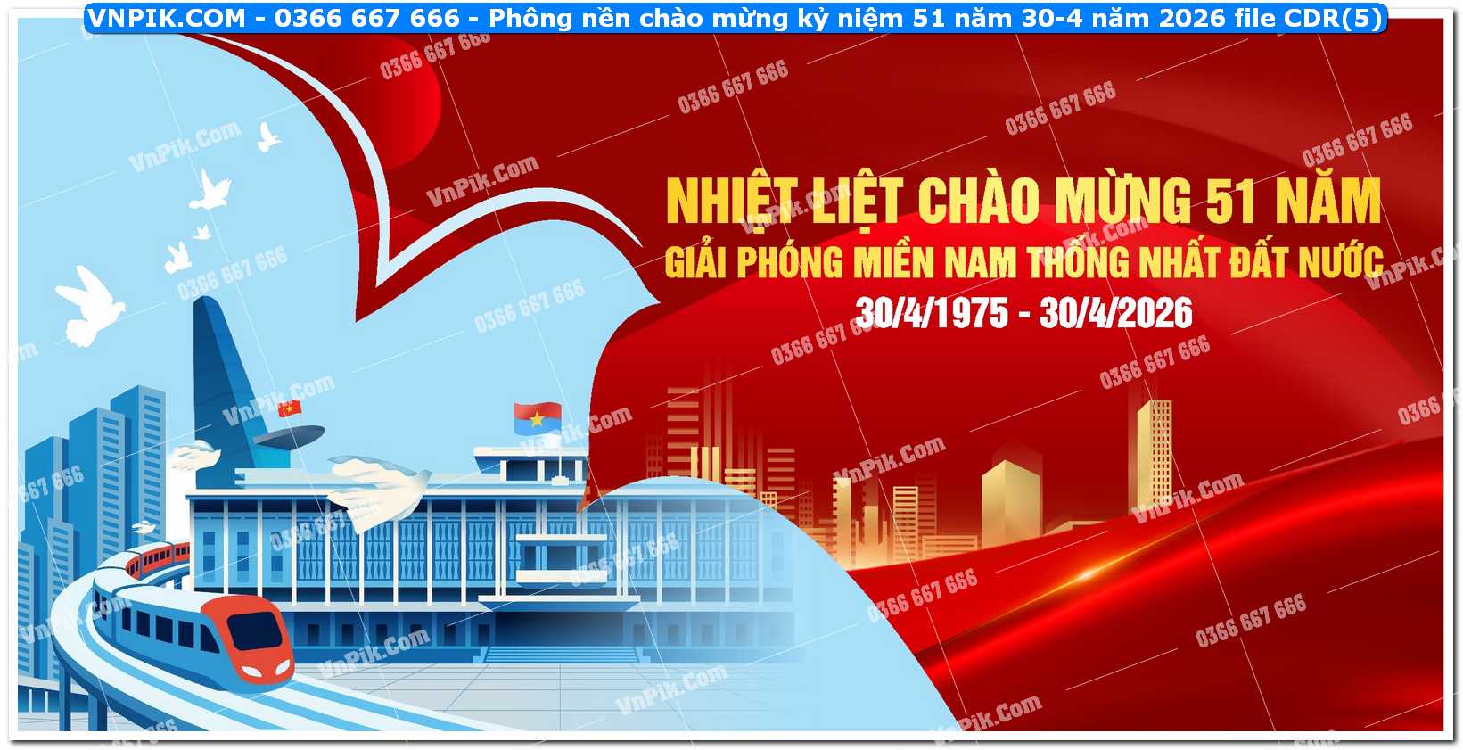 Phông nền chào mừng kỷ niệm 51 năm 30-4 năm 2026 file CDR (5)