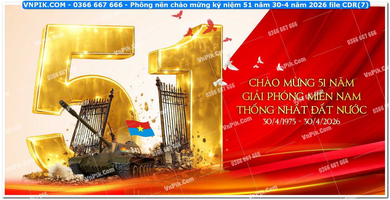 Phông nền chào mừng kỷ niệm 51 năm 30-4 năm 2026 file CDR (7)
